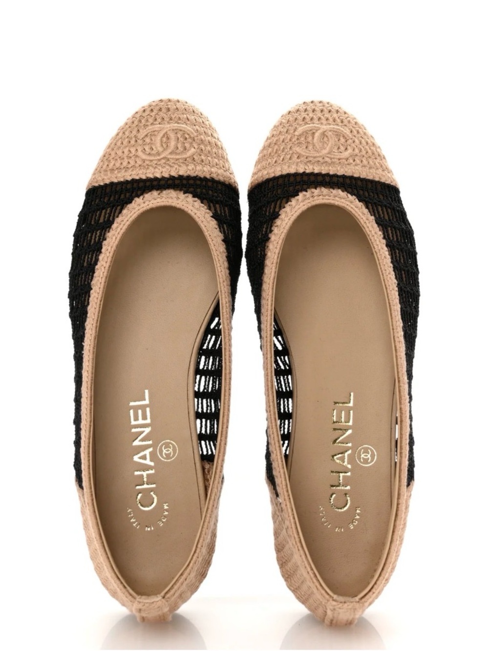 CHANEL NEW Raffia Cap Toe Ballerina Flat